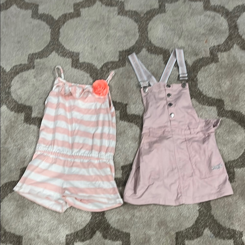 Pink Pinafore Dress with Striped Straps and overall pink dress with straps
